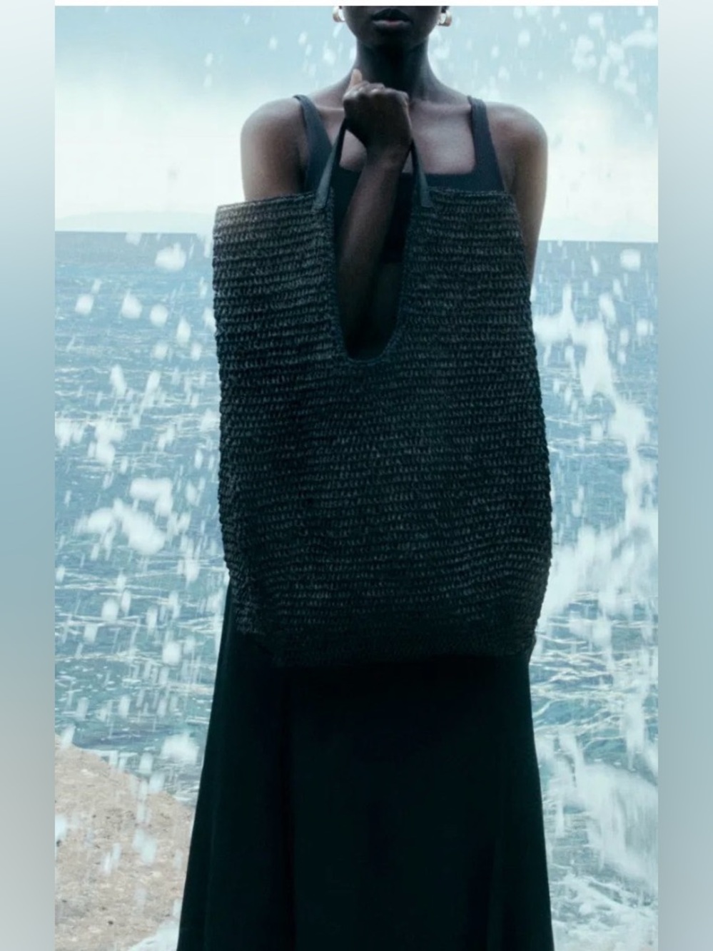 COS Black Woven Oversized Tote